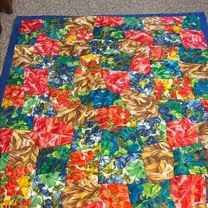 Homemade VTG Hawaiian Print Patch Blanket 48X71